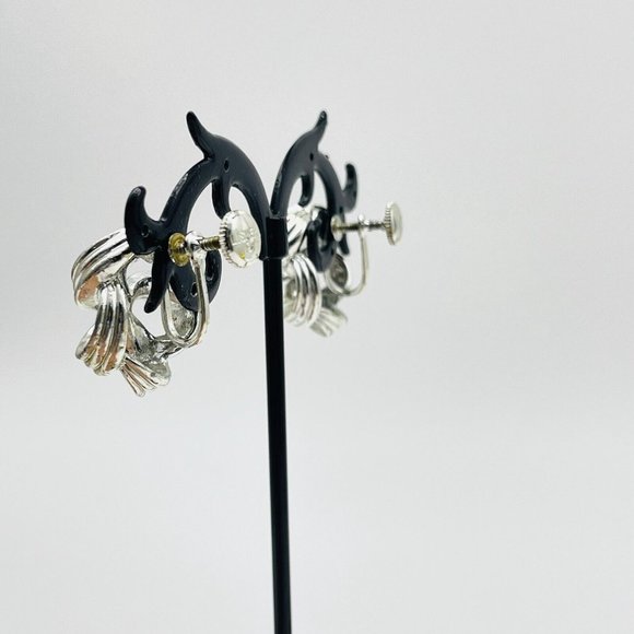 LISNER Floral Ribbon Earrings Screwback Silver Tone Classic Career Cosplay LARP - Picture 8 of 10